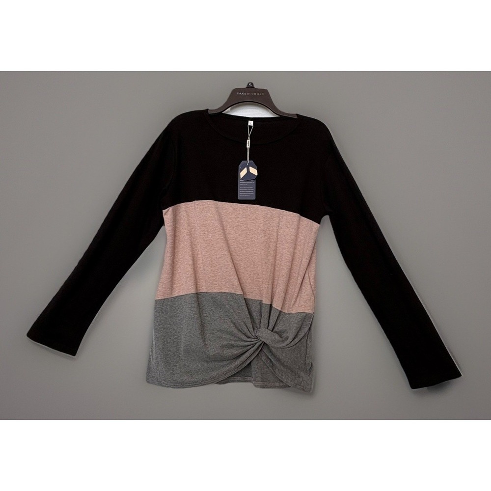 NWT! SAMPEEL Women's Large Tunic Top Twist Knot Casual Pullover Color Block Soft